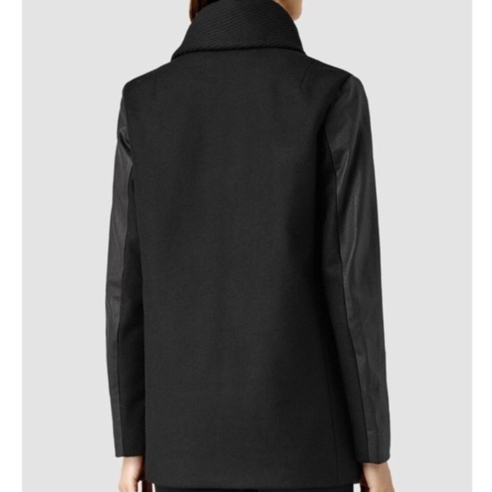 All Saints Alice Jax Leather Sleeve Coat Black - Picture 2 of 6